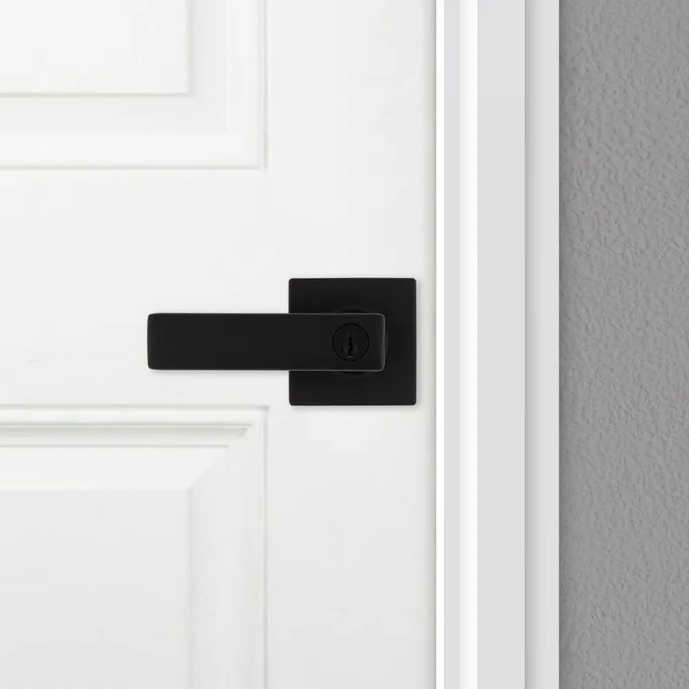 Kwikset Breton Entry Door Handle with Lock and Key, Secure Keyed Reversible Lever Exterior, For Front Entrance and Bedrooms, Matte Black , Pick Resistant Smartkey Rekey Security and Microban