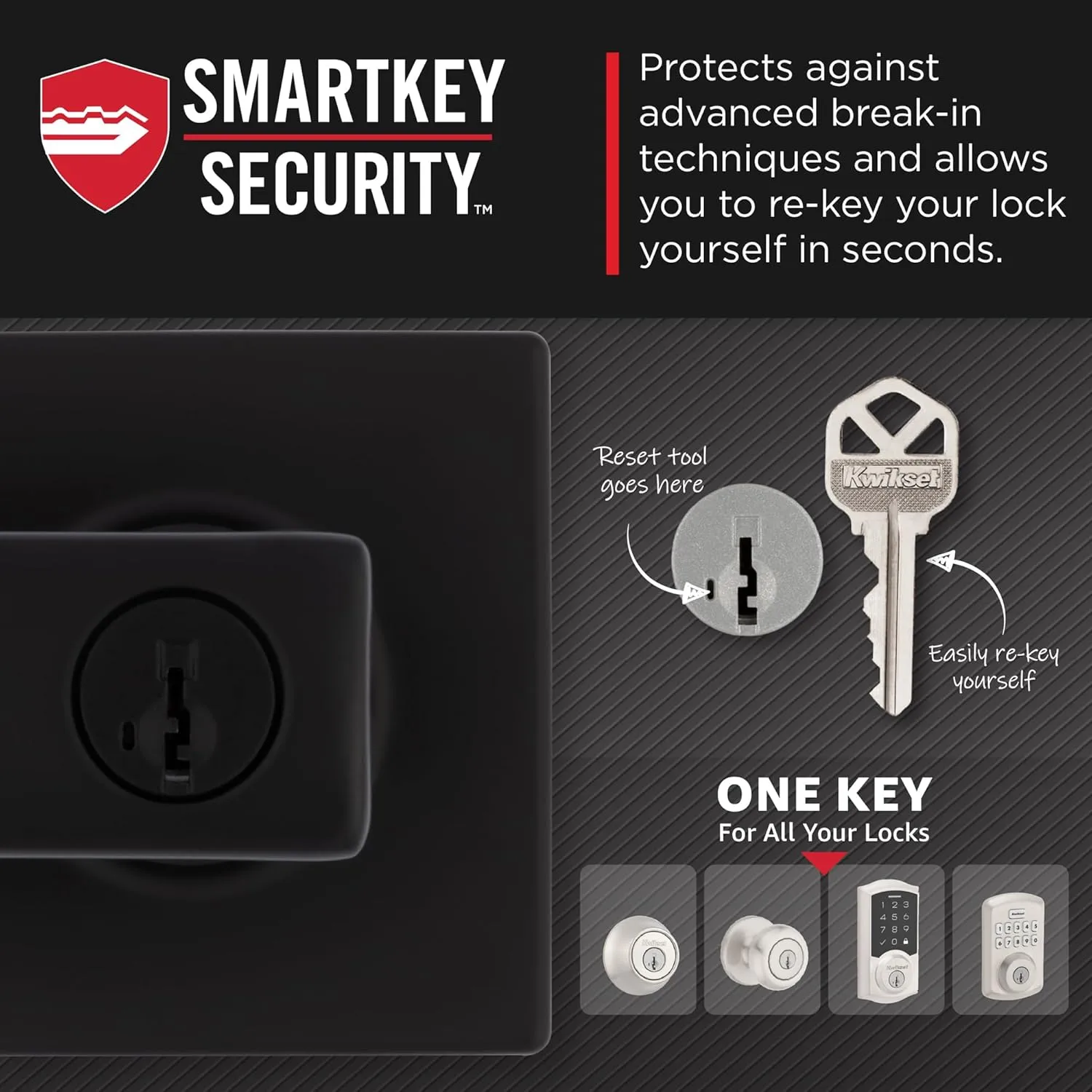 Kwikset Breton Entry Door Handle with Lock and Key, Secure Keyed Reversible Lever Exterior, For Front Entrance and Bedrooms, Matte Black , Pick Resistant Smartkey Rekey Security and Microban