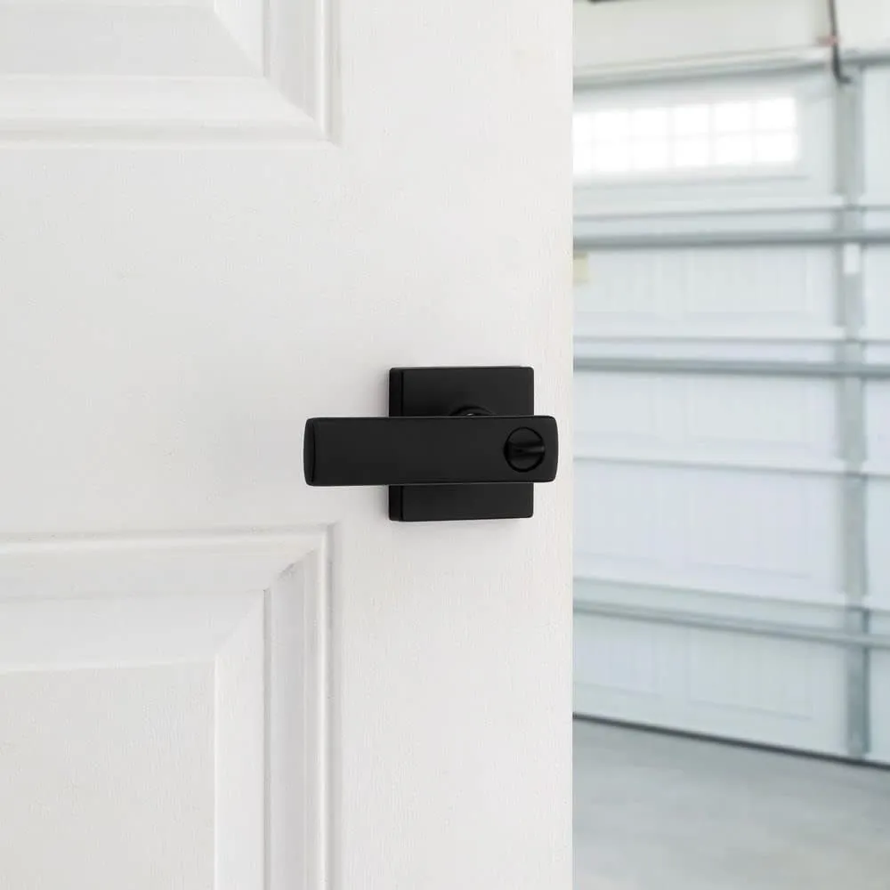 Kwikset Breton Entry Door Handle with Lock and Key, Secure Keyed Reversible Lever Exterior, For Front Entrance and Bedrooms, Matte Black , Pick Resistant Smartkey Rekey Security and Microban