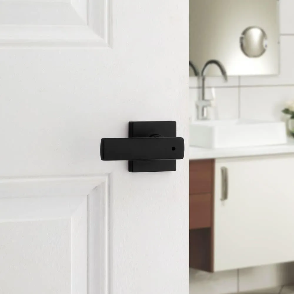 Kwikset Breton Interior Privacy Door Handle with Lock, Door Lever For Bathroom and Bedroom, Matte Black Reversible Keyless Turn Lock, with Microban Protection