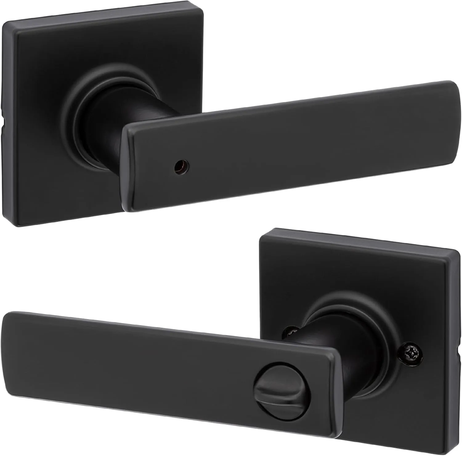 Kwikset Breton Interior Privacy Door Handle with Lock, Door Lever For Bathroom and Bedroom, Matte Black Reversible Keyless Turn Lock, with Microban Protection