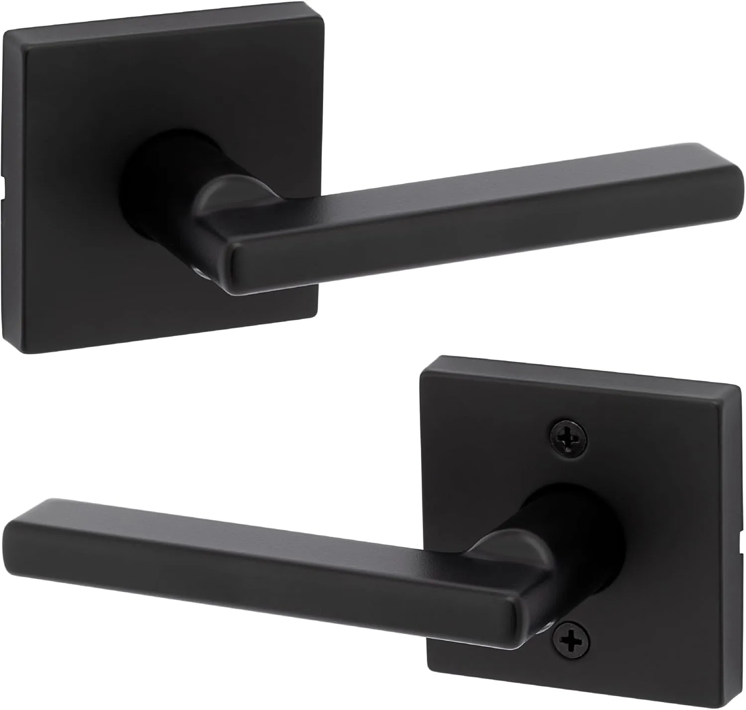 Kwikset Halifax Interior Passage Door Handle, Lever For Closet and Hallway Doors, Reversible Non-Locking Handle Lever, Matte Black, with Microban Protection, Square Rose