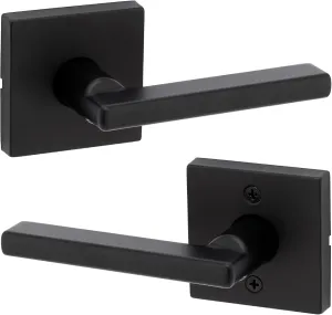 Kwikset Halifax Interior Passage Door Handle, Lever For Closet and Hallway Doors, Reversible Non-Locking Handle Lever, Matte Black, with Microban Protection, Square Rose