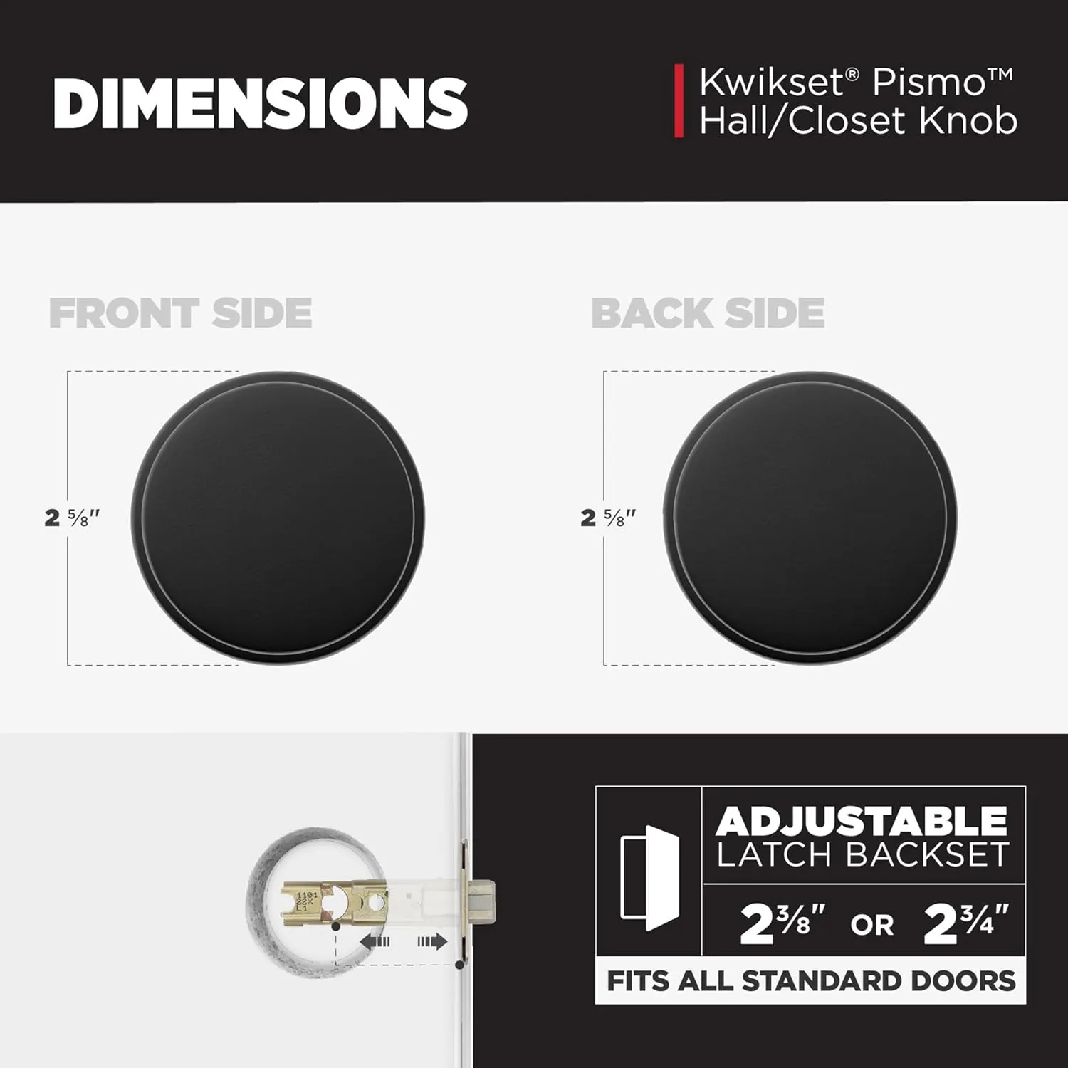 Kwikset Pismo Interior Passage Door Knob, Handle For Closet and Hallway Doors, Non-Locking Doorknob in Matte Black, with Microban Protection