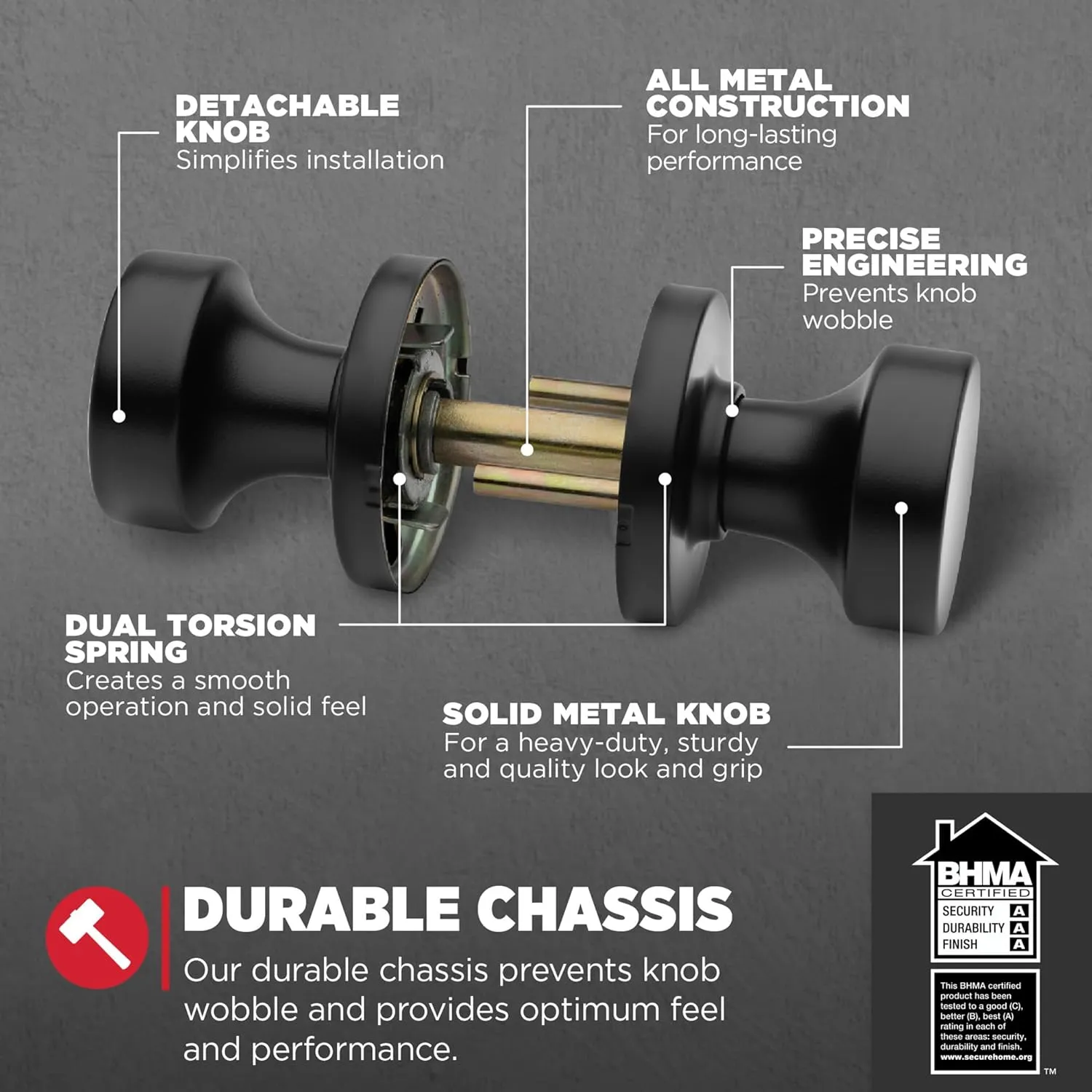 Kwikset Pismo Interior Passage Door Knob, Handle For Closet and Hallway Doors, Non-Locking Doorknob in Matte Black, with Microban Protection