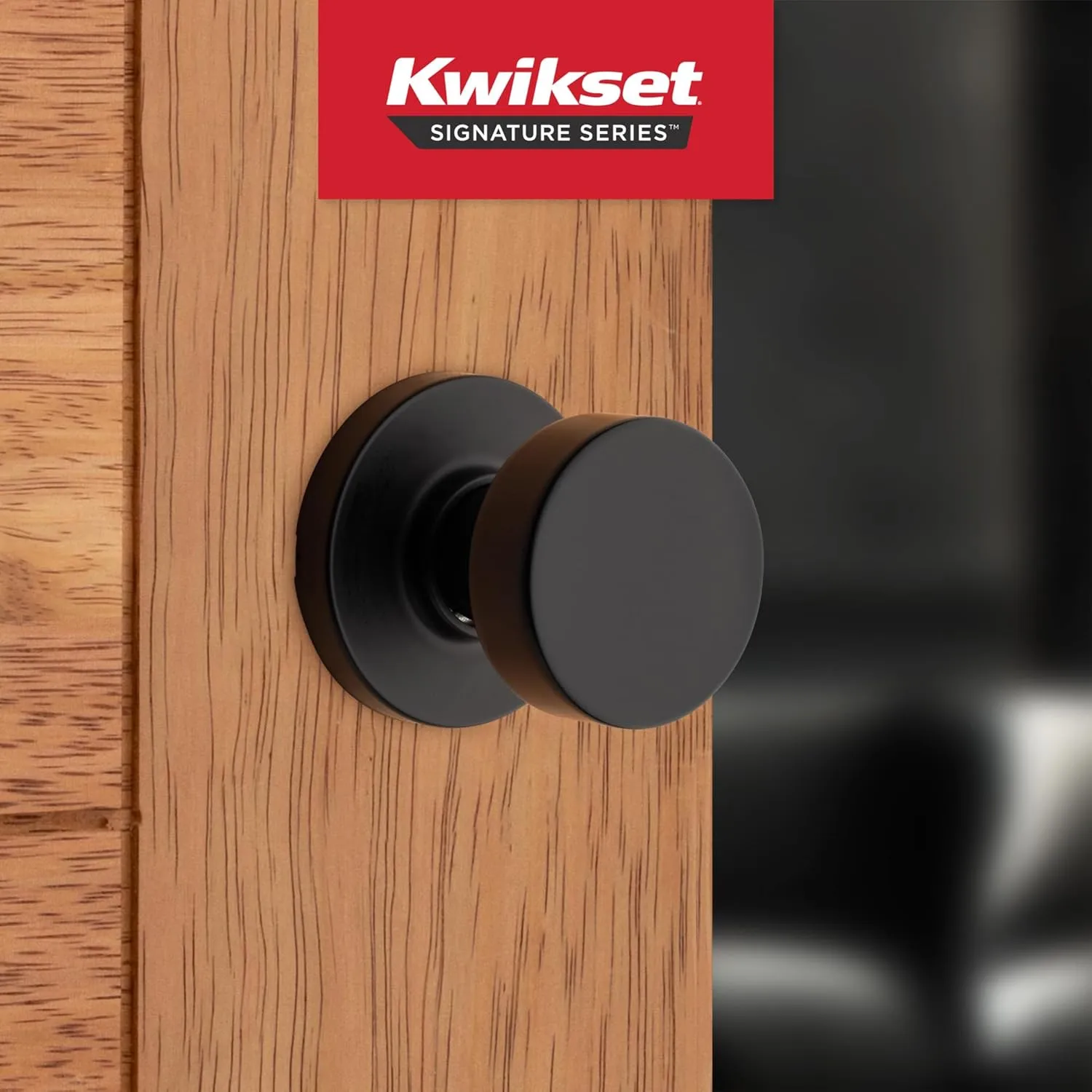 Kwikset Pismo Interior Passage Door Knob, Handle For Closet and Hallway Doors, Non-Locking Doorknob in Matte Black, with Microban Protection