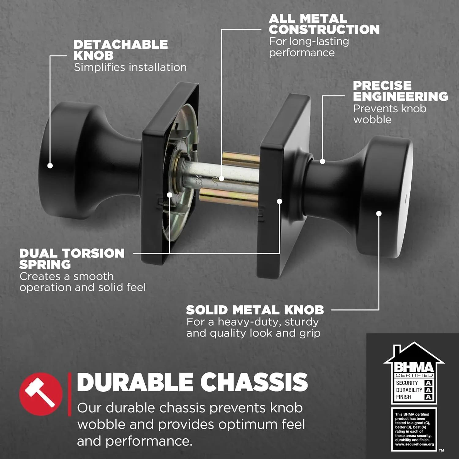 Kwikset Pismo Interior Privacy Door Knob with Lock, Door Handle For Bathroom and Bedroom, Matte Black Keyless Turn Lock Doorknob, with Microban Protection, Square Rose