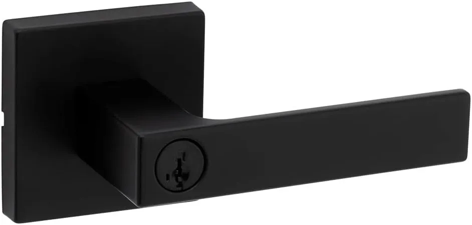 Kwikset Singapore Entry Door Handle with Lock and Key, Secure Keyed Reversible Lever Exterior, For Front Entrance and Bedrooms, Matte Black, Pick Resistant Smartkey Rekey Security and Microban