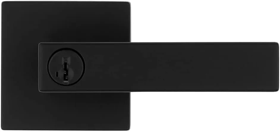 Kwikset Singapore Entry Door Handle with Lock and Key, Secure Keyed Reversible Lever Exterior, For Front Entrance and Bedrooms, Matte Black, Pick Resistant Smartkey Rekey Security and Microban