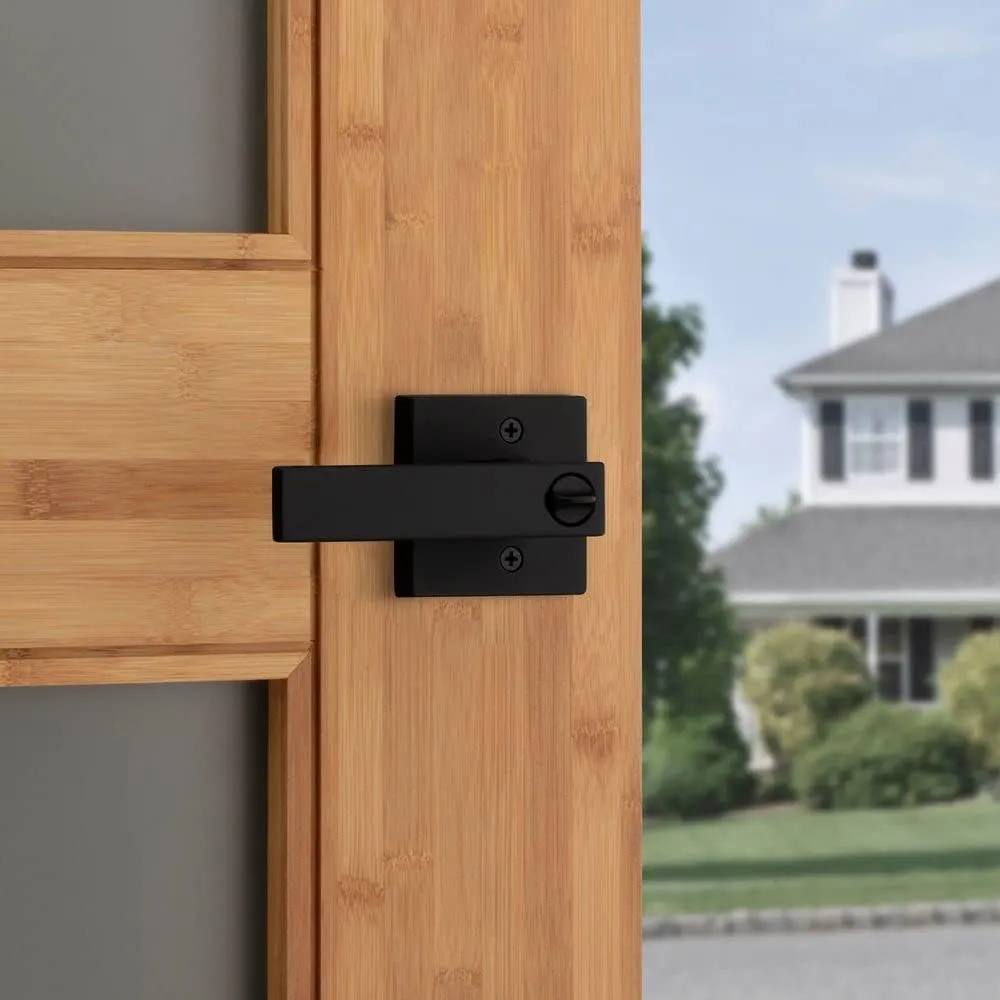 Kwikset Singapore Entry Door Handle with Lock and Key, Secure Keyed Reversible Lever Exterior, For Front Entrance and Bedrooms, Matte Black, Pick Resistant Smartkey Rekey Security and Microban