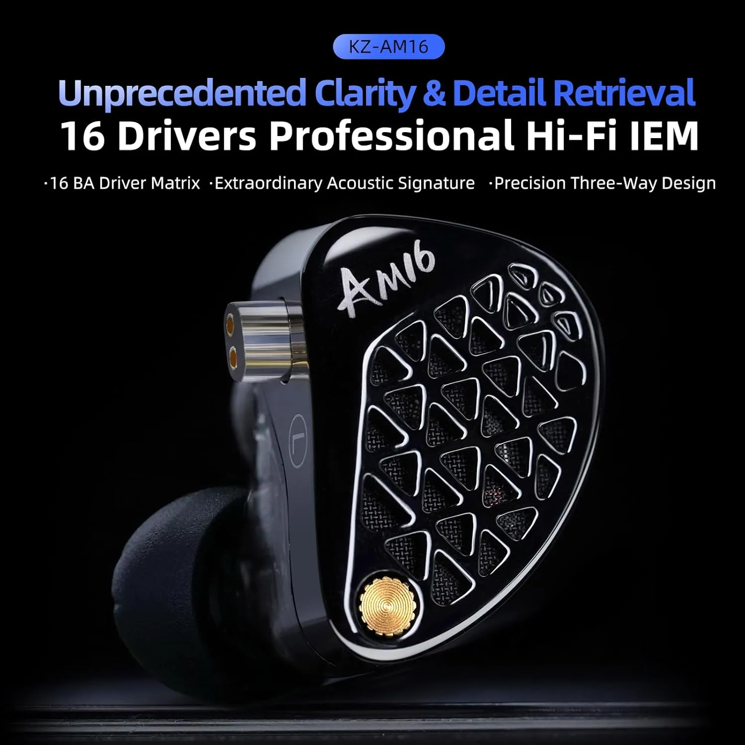 KZ AM16 in Ear Monitor Headphones 16BA Drivers HiFi IEM Earphones High Clarity Gaming Earbuds Clarity in All Frequency Stereo Sound Comfortable Headphones for Musicians (Deep Base, Mic)