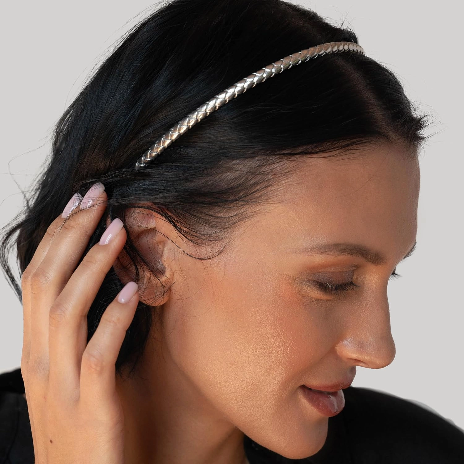 L. Erickson Braided 1/4" Headband - Metallic Silver