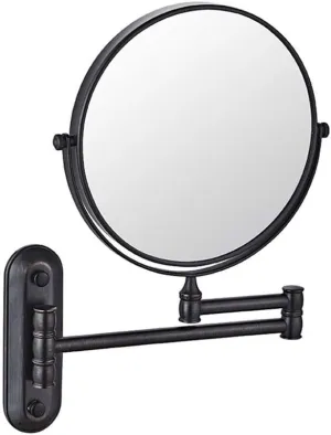 LADYG Wall Mounted Makeup Mirror, Premium 8'' Two-Sided Bathroom Vanity Mirror with Magnification, Extendable Arm, 360 Degree Swivel, Round, for Bathroom (Color : Antique Color, Size : 5X)