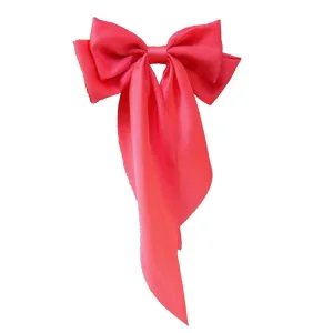 Large Ribbon Bow Hair Clip for Women Silky Satin Bowknot Handmade Girls Hairpins Barrettes (Bright Pink)