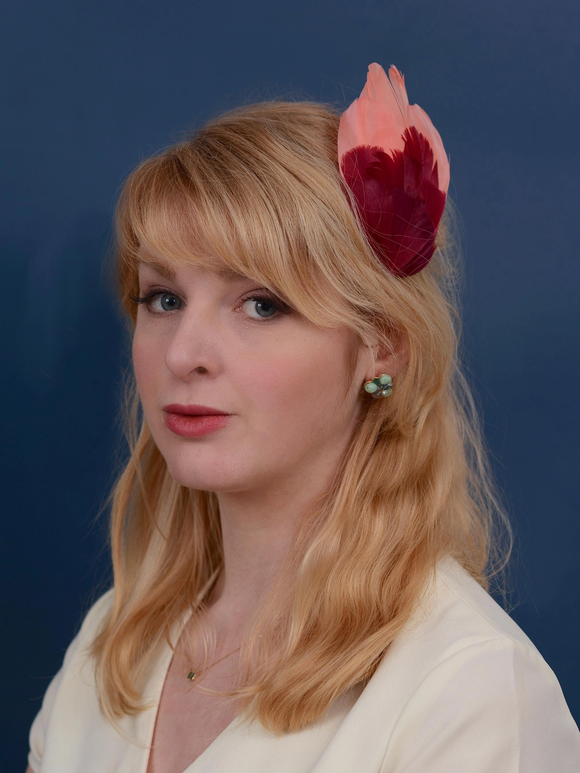 Large Feather Hair Clip in Coral Pink and Crimson No.38