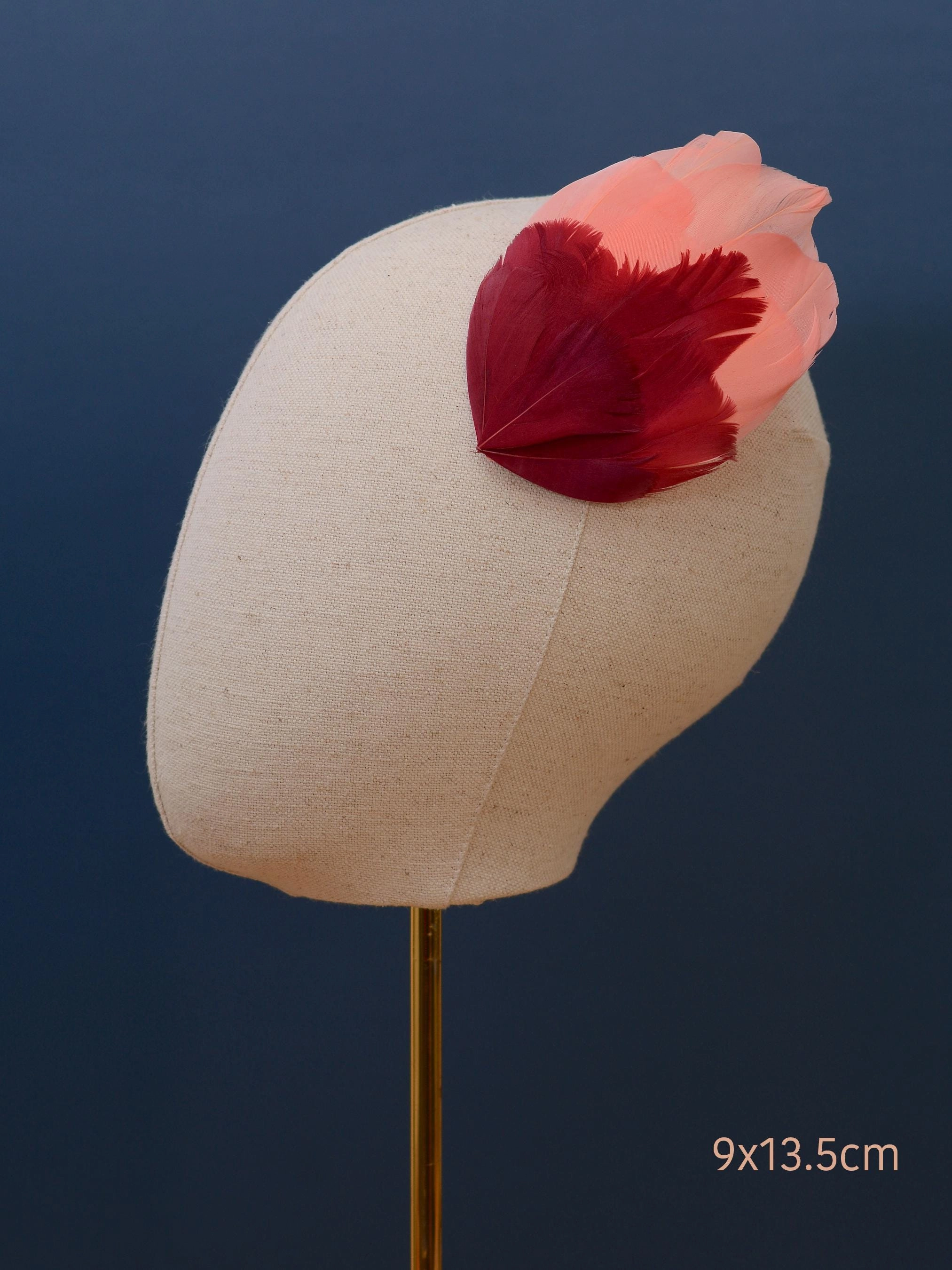Large Feather Hair Clip in Coral Pink and Crimson No.38