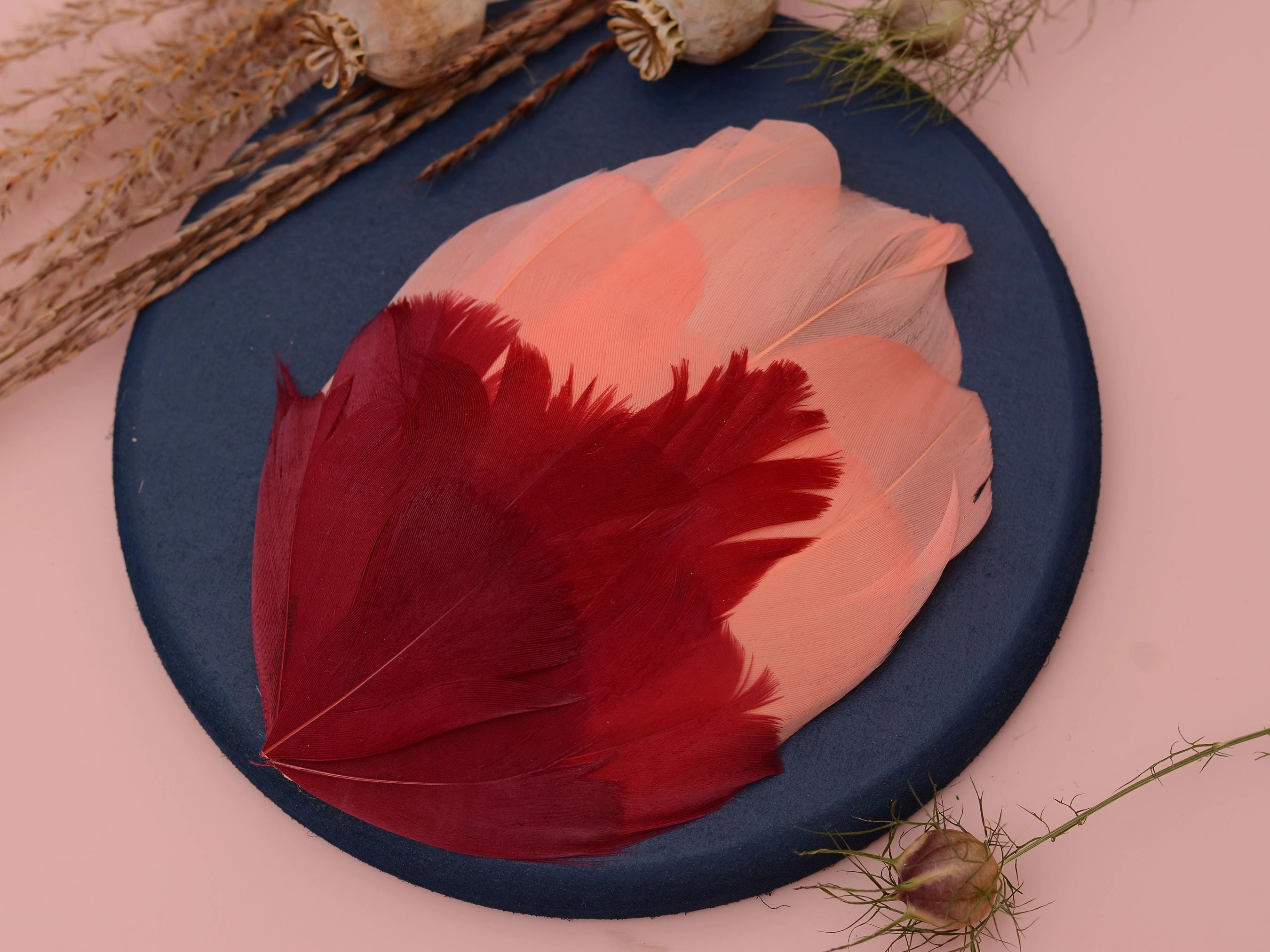 Large Feather Hair Clip in Coral Pink and Crimson No.38