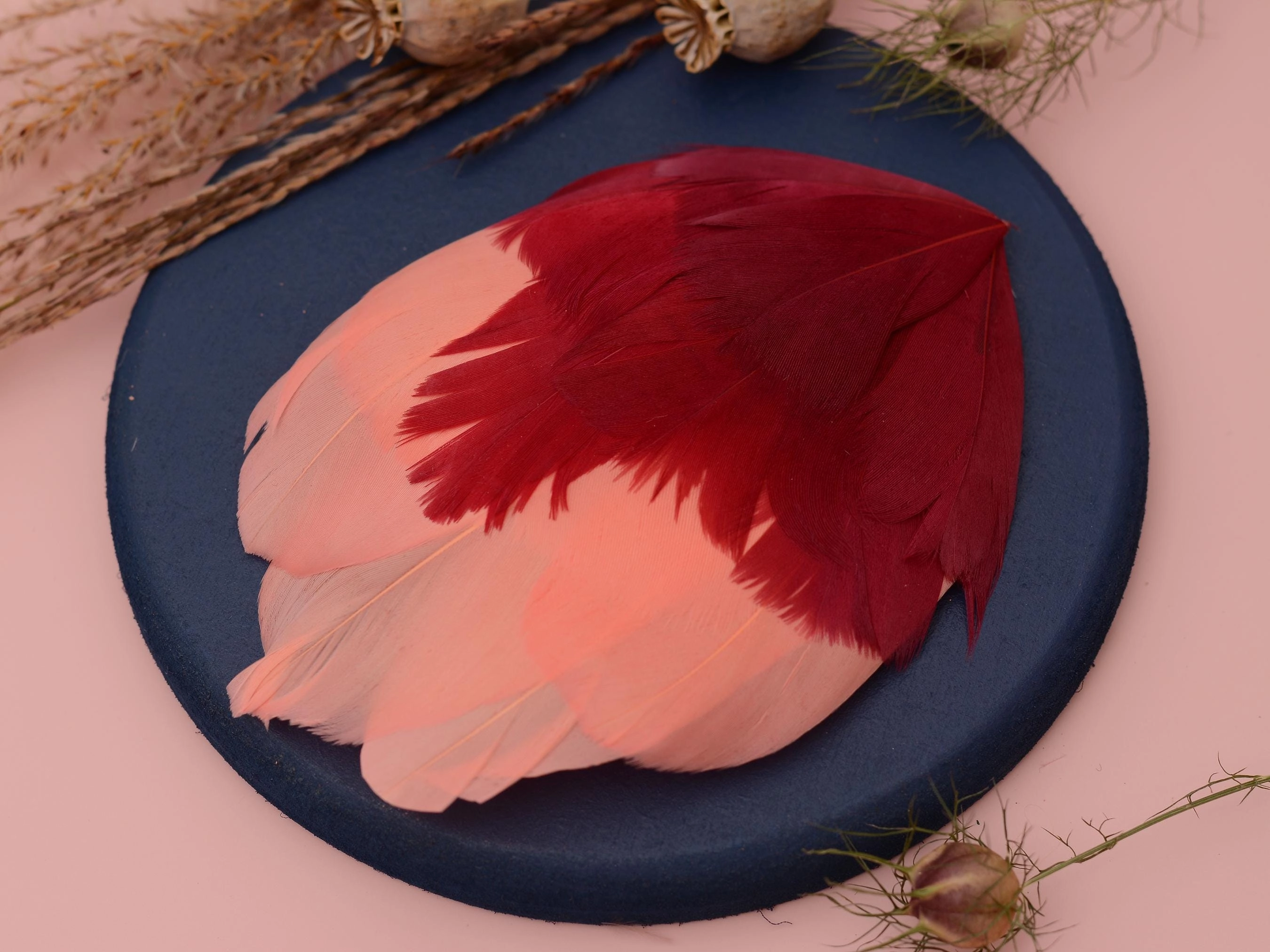 Large Feather Hair Clip in Coral Pink and Crimson No.38