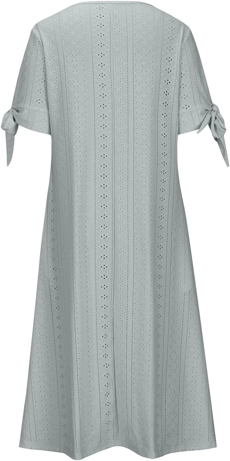 Lastesso Sundresses for Women 2025 Trendy Button Down Neck Short Sleeve Dresses with Pockets Lightweight Vacation Dresses