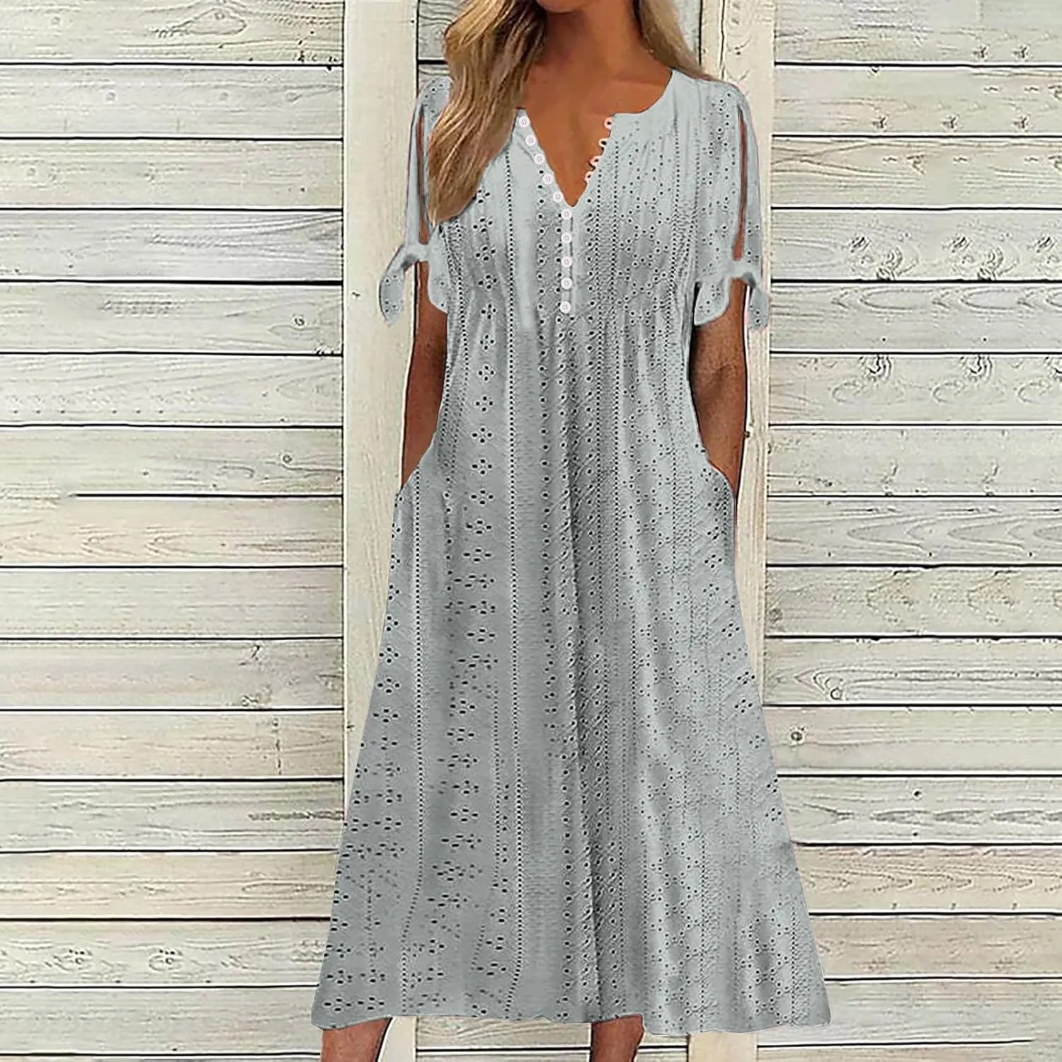 Lastesso Sundresses for Women 2025 Trendy Button Down Neck Short Sleeve Dresses with Pockets Lightweight Vacation Dresses