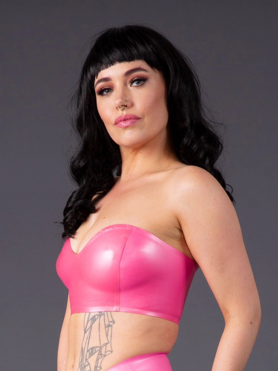 Latex Bandeau Bra in Fuchsia