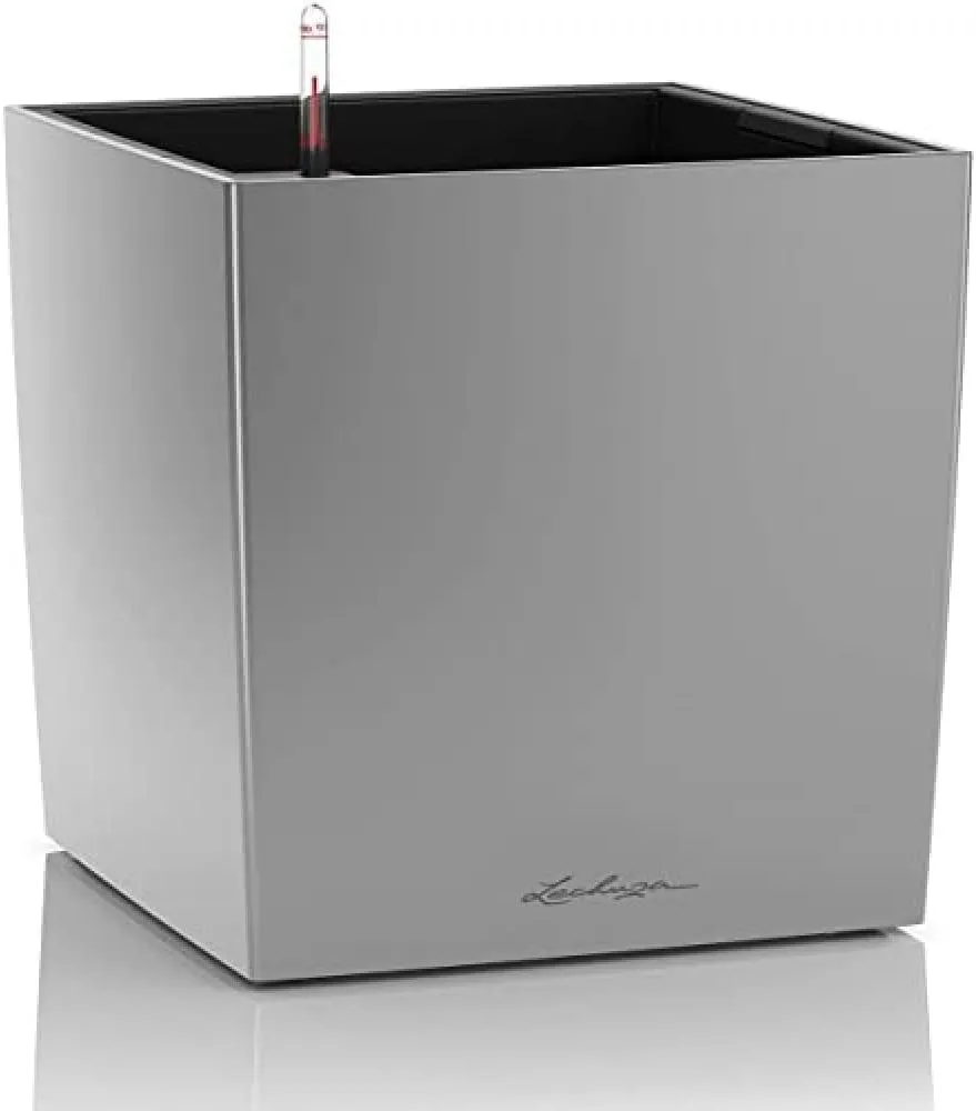 Lechuza Cube 40 Medium Flower Indoor/Outdoor Garden Floor Self-Watering Planter with Drainage Hole with Plant Substrate Contemporary Poly-Resin D40 H40 L40 W40 cm Grey 3.37 Kg