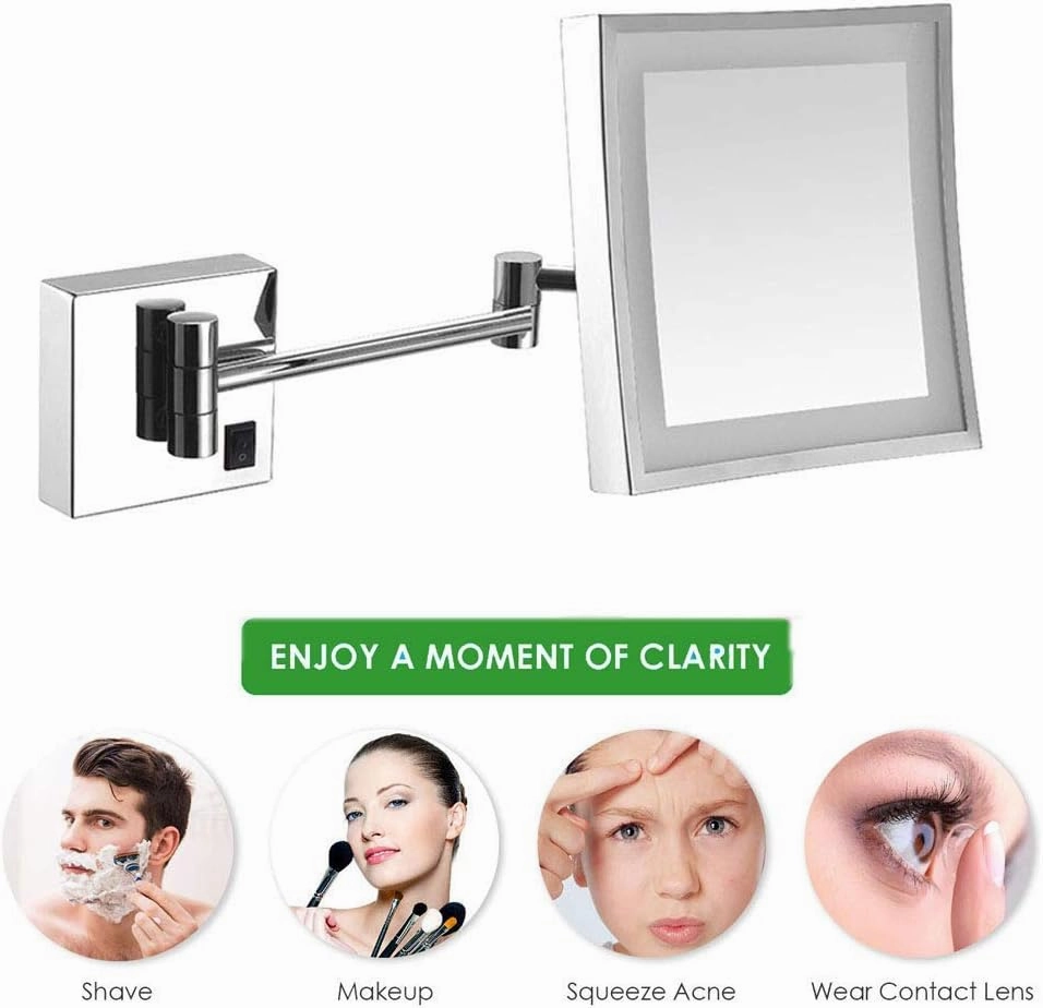Led 3X Magnifying Makeup Mirror Lighted Vanity Bathroom Square Mirror with 360 Degree Swivel Rotation, Flexible Gooseneck, and Locking Suction, for Bathroom