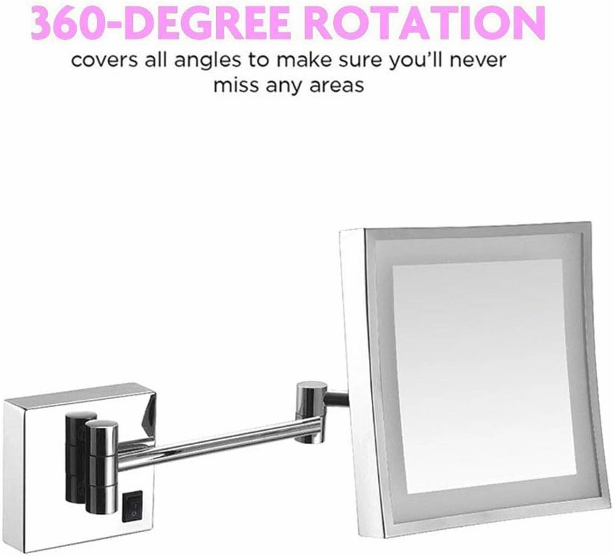 Led 3X Magnifying Makeup Mirror Lighted Vanity Bathroom Square Mirror with 360 Degree Swivel Rotation, Flexible Gooseneck, and Locking Suction, for Bathroom