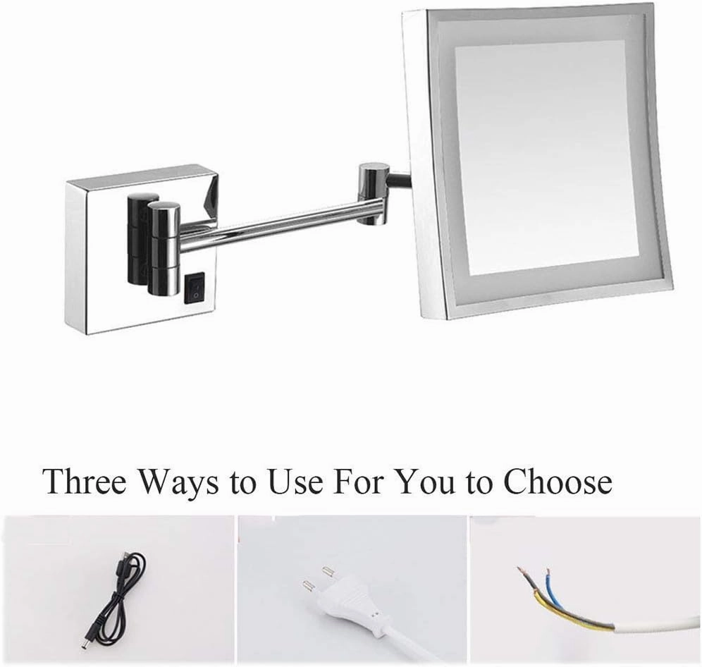 Led 3X Magnifying Makeup Mirror Lighted Vanity Bathroom Square Mirror with 360 Degree Swivel Rotation, Flexible Gooseneck, and Locking Suction, for Bathroom