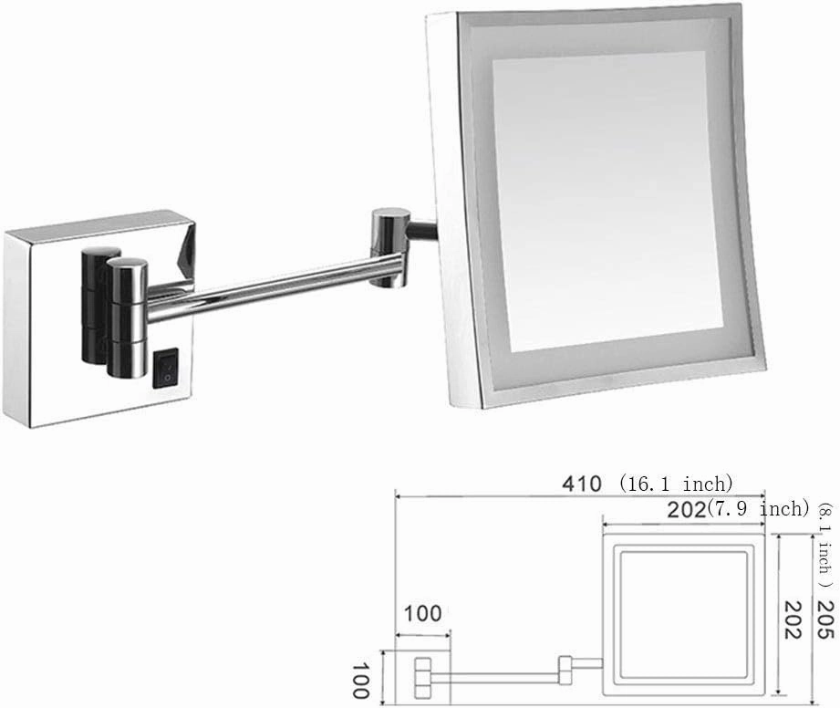 Led 3X Magnifying Makeup Mirror Lighted Vanity Bathroom Square Mirror with 360 Degree Swivel Rotation, Flexible Gooseneck, and Locking Suction, for Bathroom