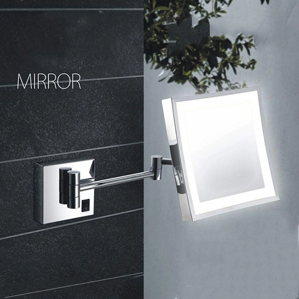 Led 3X Magnifying Makeup Mirror Lighted Vanity Bathroom Square Mirror with 360 Degree Swivel Rotation, Flexible Gooseneck, and Locking Suction, for Bathroom