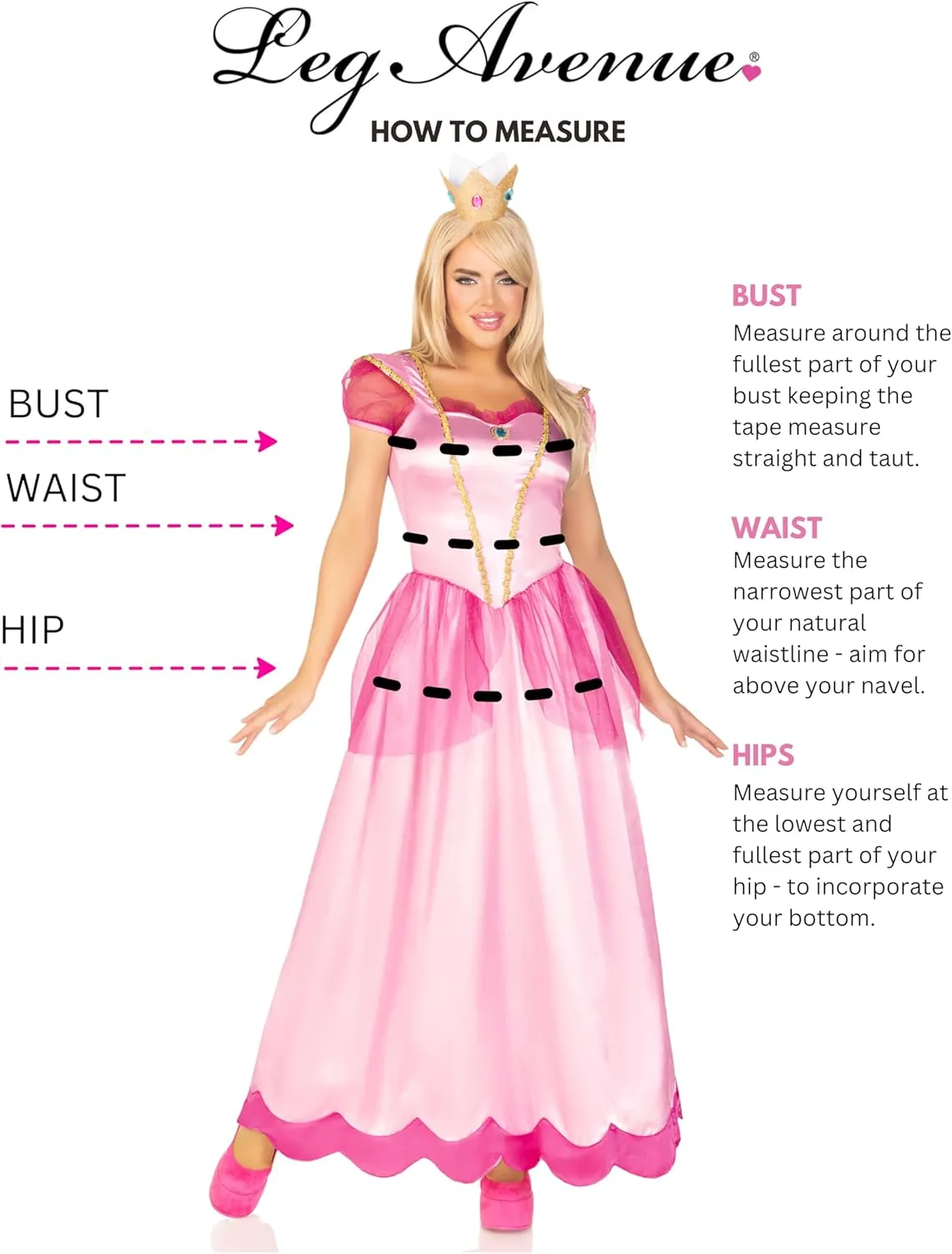 Leg Avenue Women's 2 Pc Classic Pink Princess Costume with Satin Gown, Crown Headband