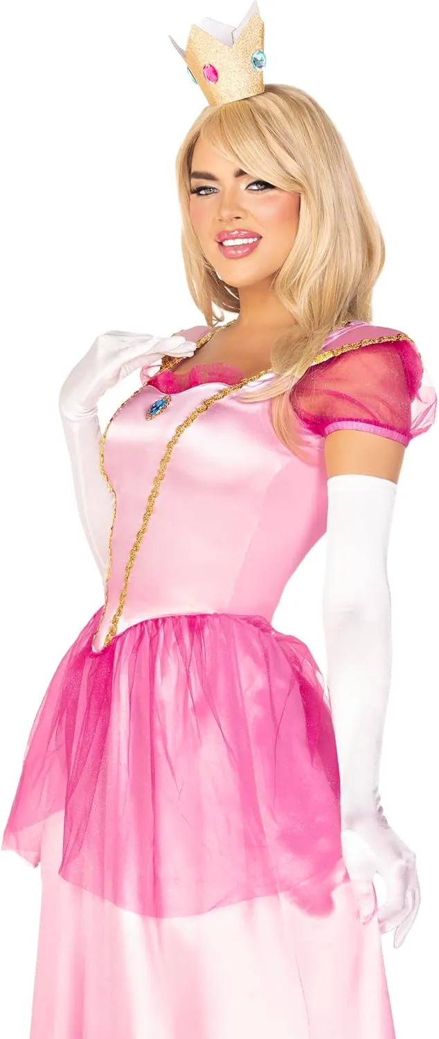 Leg Avenue Women's 2 Pc Classic Pink Princess Costume with Satin Gown, Crown Headband