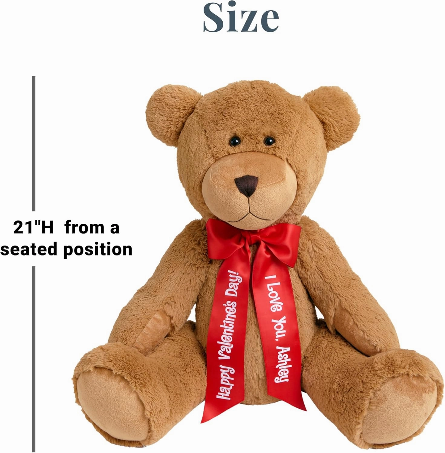 Let's Make Memories Personalized Giant Teddy Bear - Plush Stuffed Animal for Her Him Kids 6  - 27" Tall - Valentines Day Birthday Graduation Baby - Custom Text Message Names - Pink Satin Ribbon