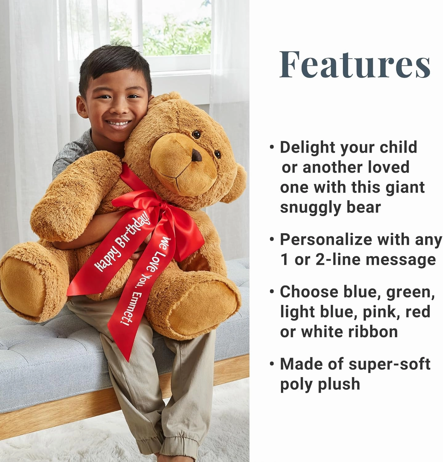 Let's Make Memories Personalized Giant Teddy Bear - Plush Stuffed Animal for Her Him Kids 6  - 27" Tall - Valentines Day Birthday Graduation Baby - Custom Text Message Names - Pink Satin Ribbon