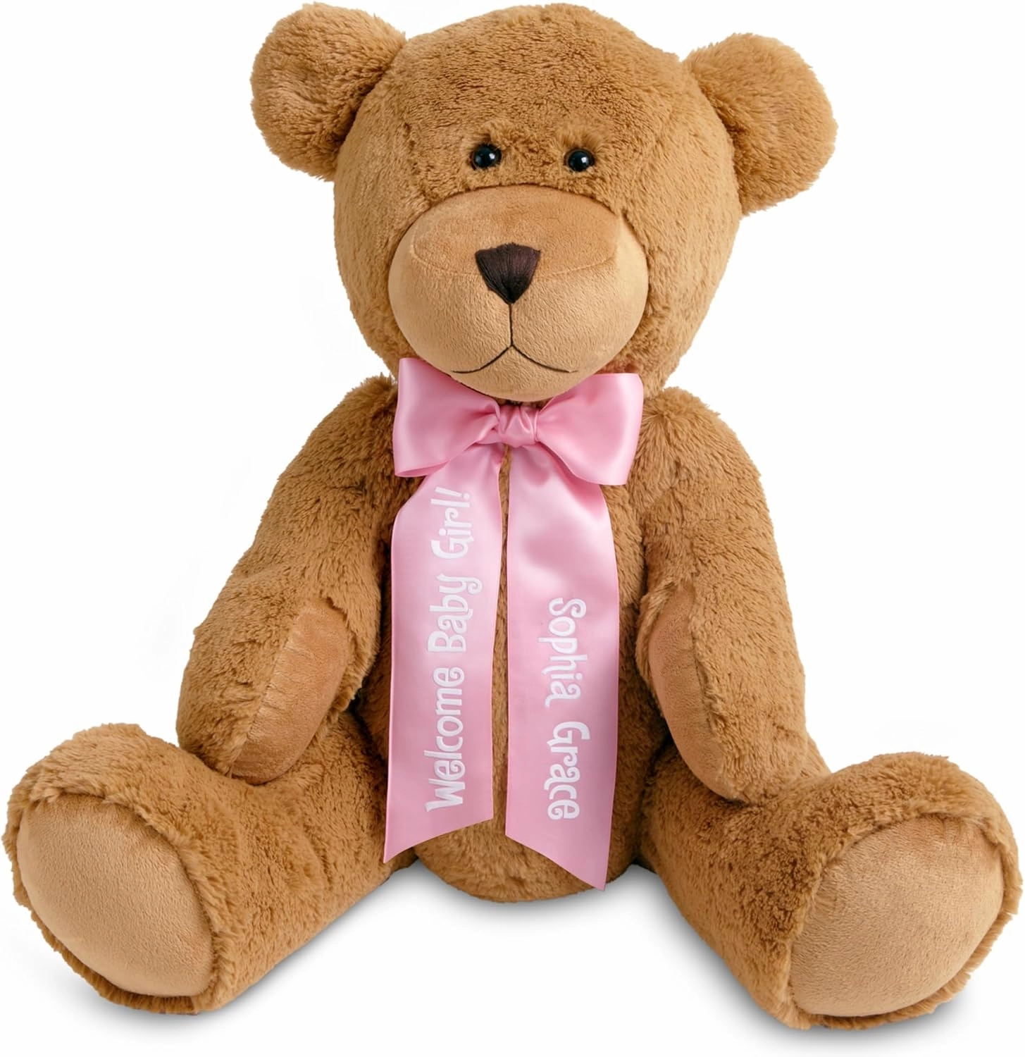 Let's Make Memories Personalized Giant Teddy Bear - Plush Stuffed Animal for Her Him Kids 6  - 27" Tall - Valentines Day Birthday Graduation Baby - Custom Text Message Names - Pink Satin Ribbon