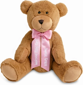 Let's Make Memories Personalized Giant Teddy Bear - Plush Stuffed Animal for Her Him Kids 6  - 27" Tall - Valentines Day Birthday Graduation Baby - Custom Text Message Names - Pink Satin Ribbon