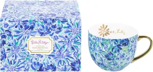 Lilly Pulitzer 12 Ounce Blue Ceramic Coffee Mug or Tea Cup, Cute Mug with Gold Handle and Gift Box, High Manetenance