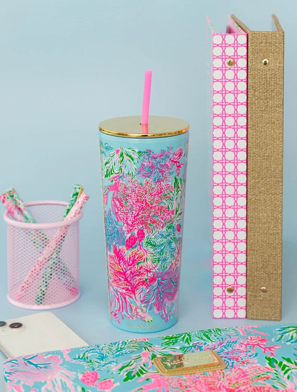 Lilly Pulitzer Double Wall Tumbler with Lid and Reusable Straw, Insulated Travel Cup Holds 24 Ounces, Cay to My heart