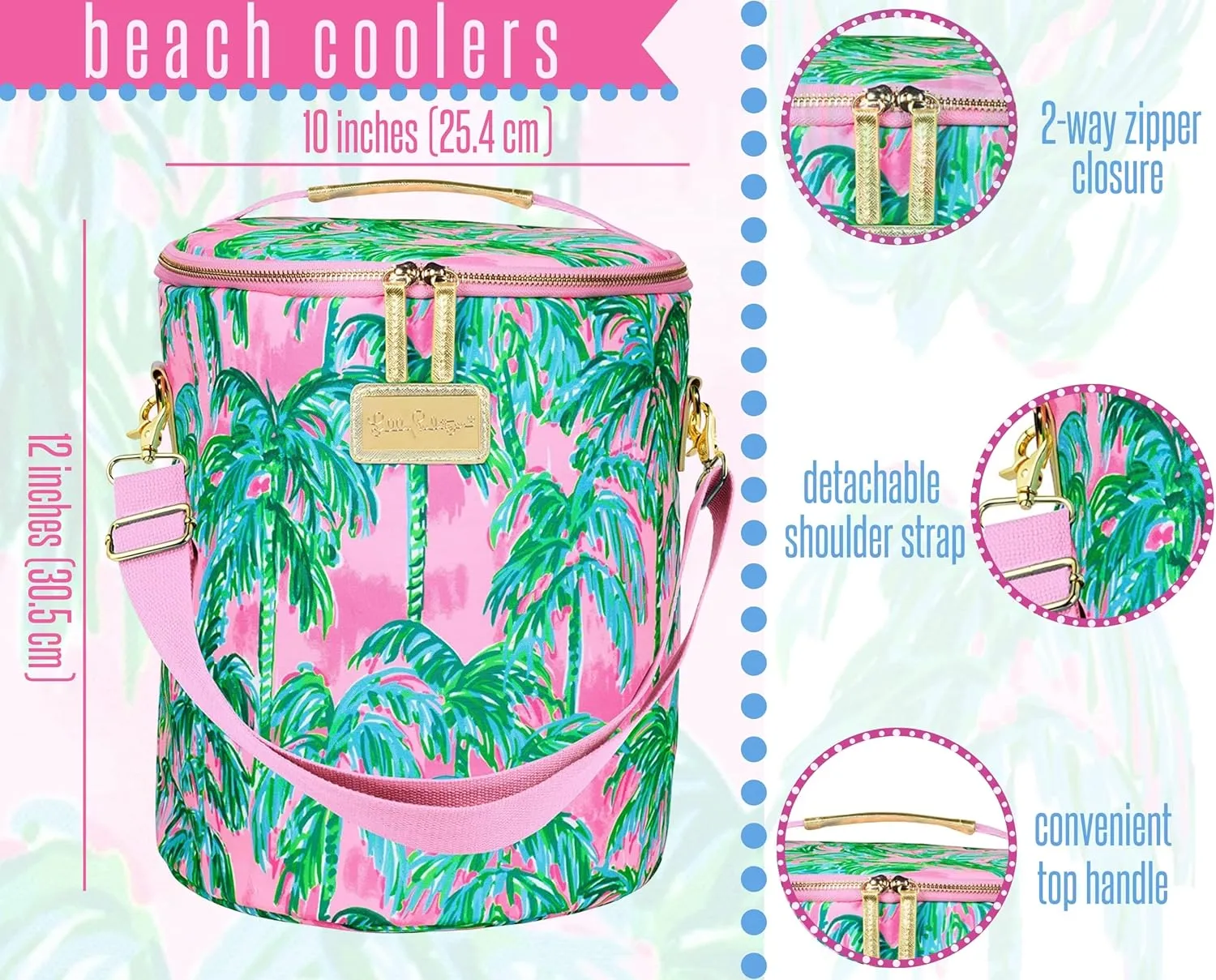 Lilly Pulitzer Insulated Soft Beach Cooler with Adjustable/Removable Strap and Double Zipper Close