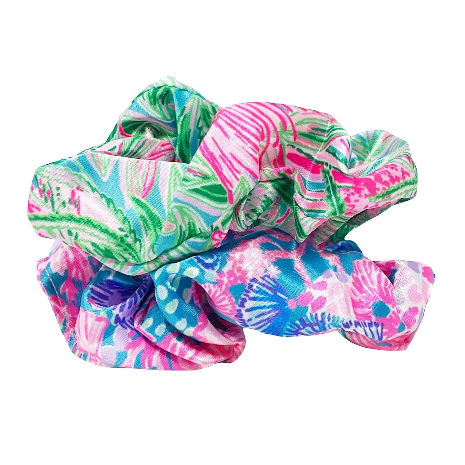 Lilly Pulitzer Scrunchie Set, 2-Pack Satin Scrunchies, Cute Hair Ties for Women and Girls, Splendor in the Sand & Coming in Hot