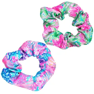 Lilly Pulitzer Scrunchie Set, 2-Pack Satin Scrunchies, Cute Hair Ties for Women and Girls, Splendor in the Sand & Coming in Hot