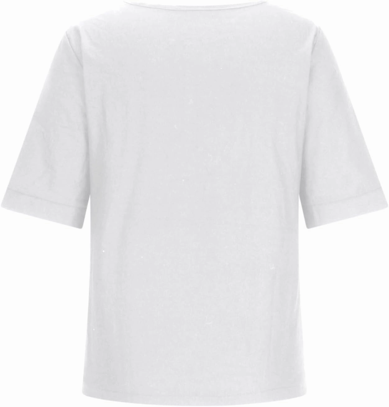 Linen Tops for Women Summer Loose Fit Crewneck Button Down Blouse Shirts Dressy Casual Short Sleeve Clothes