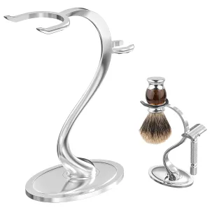 Linkidea Razor Holder Stand, Stainless Steel Shaving Brush Organizer with Non-Slip Base, Safety Shaver Kit for Shower, Bathroom Compatible with Vikings Blade the Chieftain (Chrome)