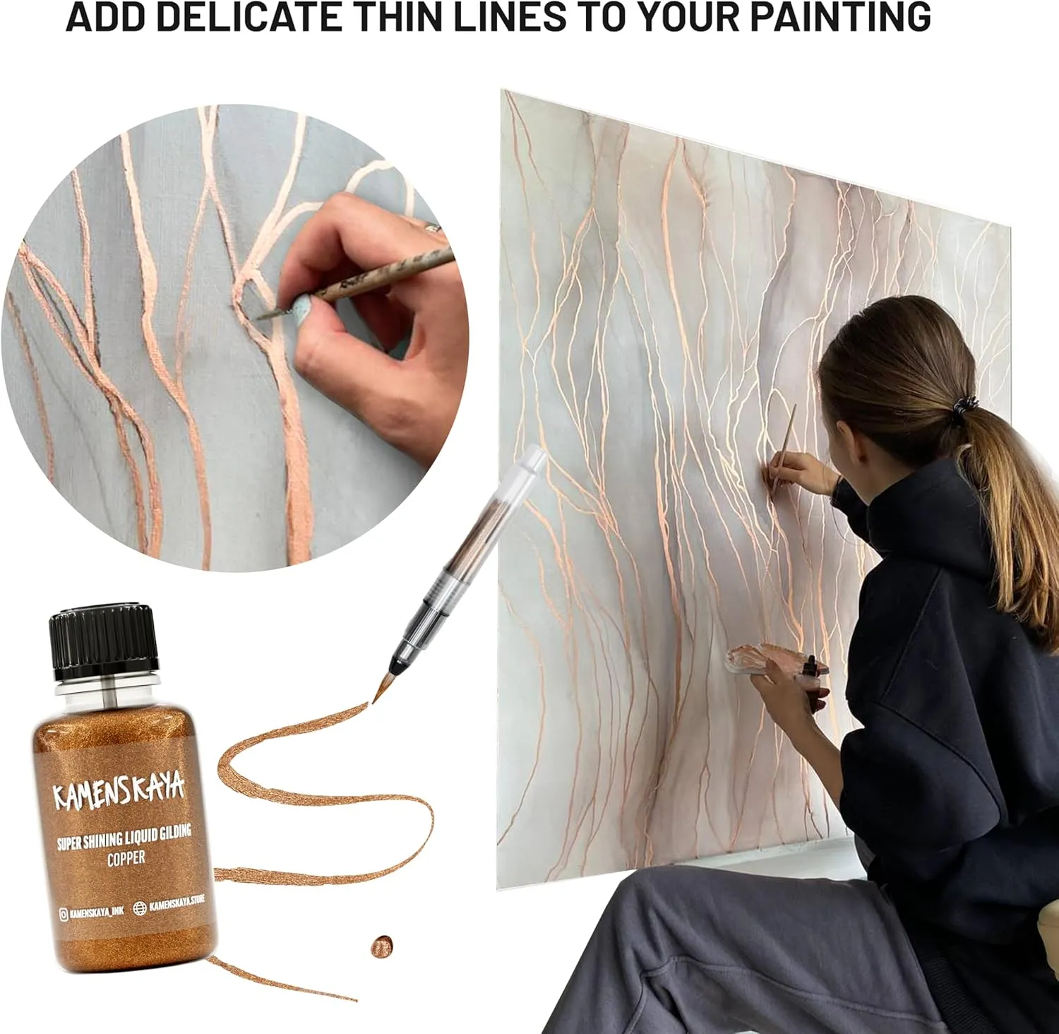 Liquid Leaf Paint - Gilding Paint Set - Rich & English Gold, Silver, Bronze, Copper, White Gold - 6 pcs. 0.68 fl oz (20 ml) Each
