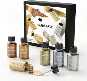 Liquid Leaf Paint - Gilding Paint Set - Rich & English Gold, Silver, Bronze, Copper, White Gold - 6 pcs. 0.68 fl oz (20 ml) Each