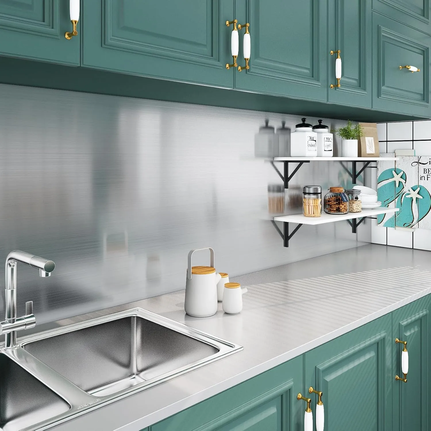 Livelynine 15.8x394 Heat Resistant Contact Paper for Countertops Waterproof Metallic Wallpaper Peel and Stick Counter Top Covers for Kitchen Appliances Dishwasher Refrigerator Freezer Dryer Wrap