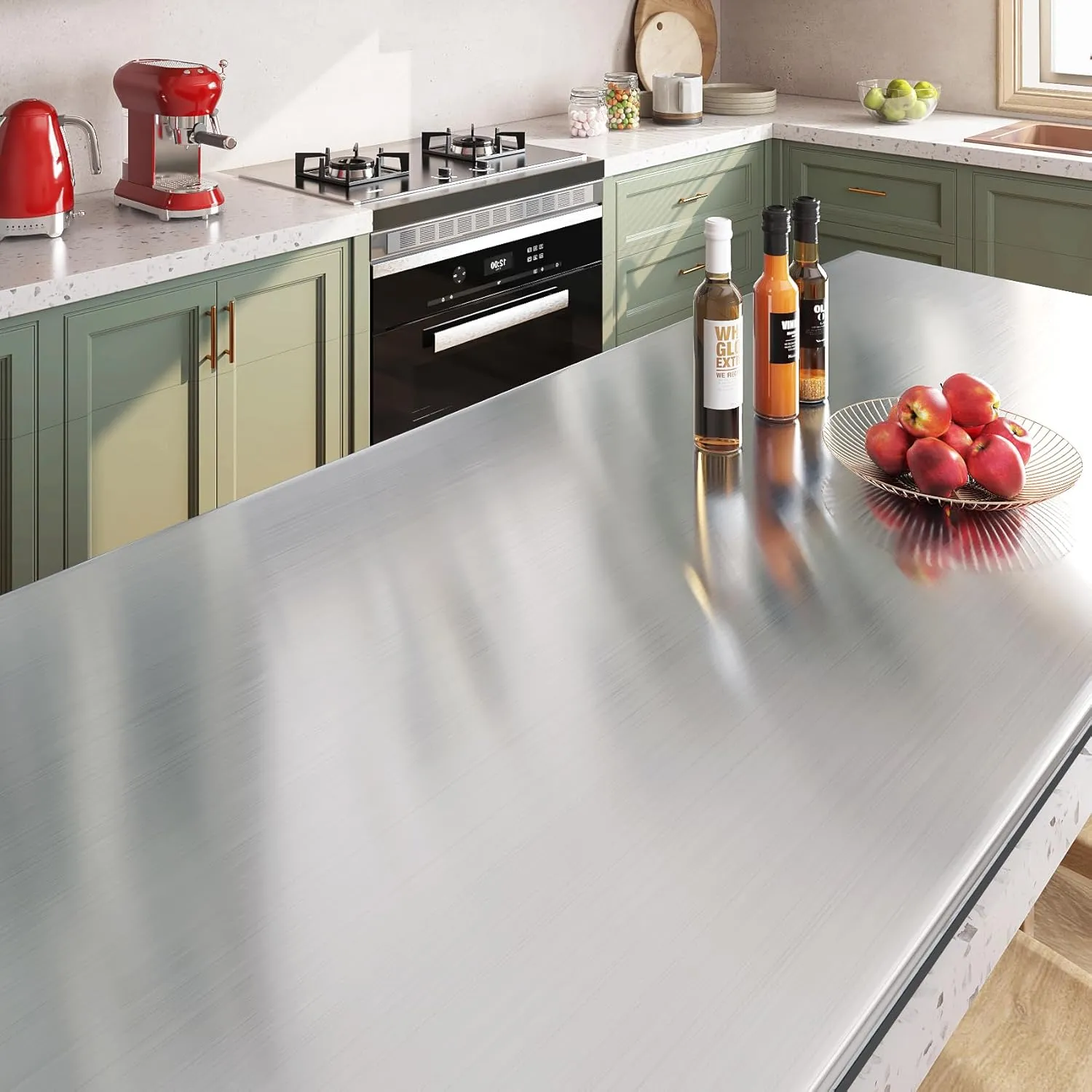 Livelynine 15.8x394 Heat Resistant Contact Paper for Countertops Waterproof Metallic Wallpaper Peel and Stick Counter Top Covers for Kitchen Appliances Dishwasher Refrigerator Freezer Dryer Wrap