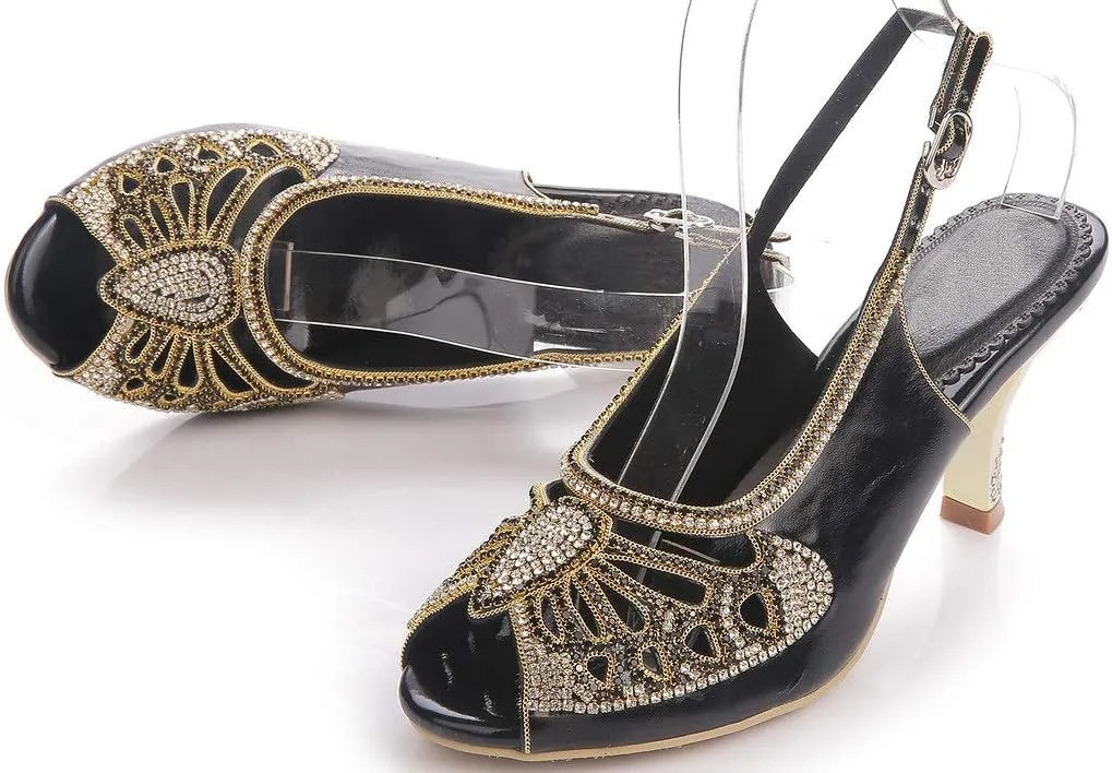 LizFoYa Women Polished Peep Toe Evening Pumps Low Heels Studs Cutout Dress Kitten Heels