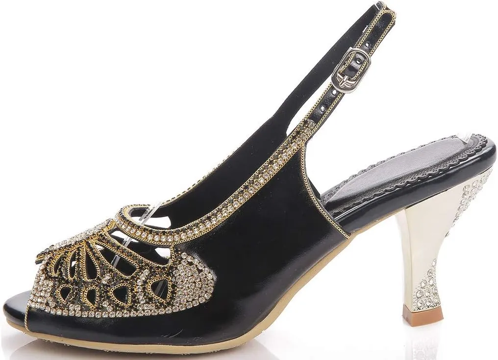 LizFoYa Women Polished Peep Toe Evening Pumps Low Heels Studs Cutout Dress Kitten Heels